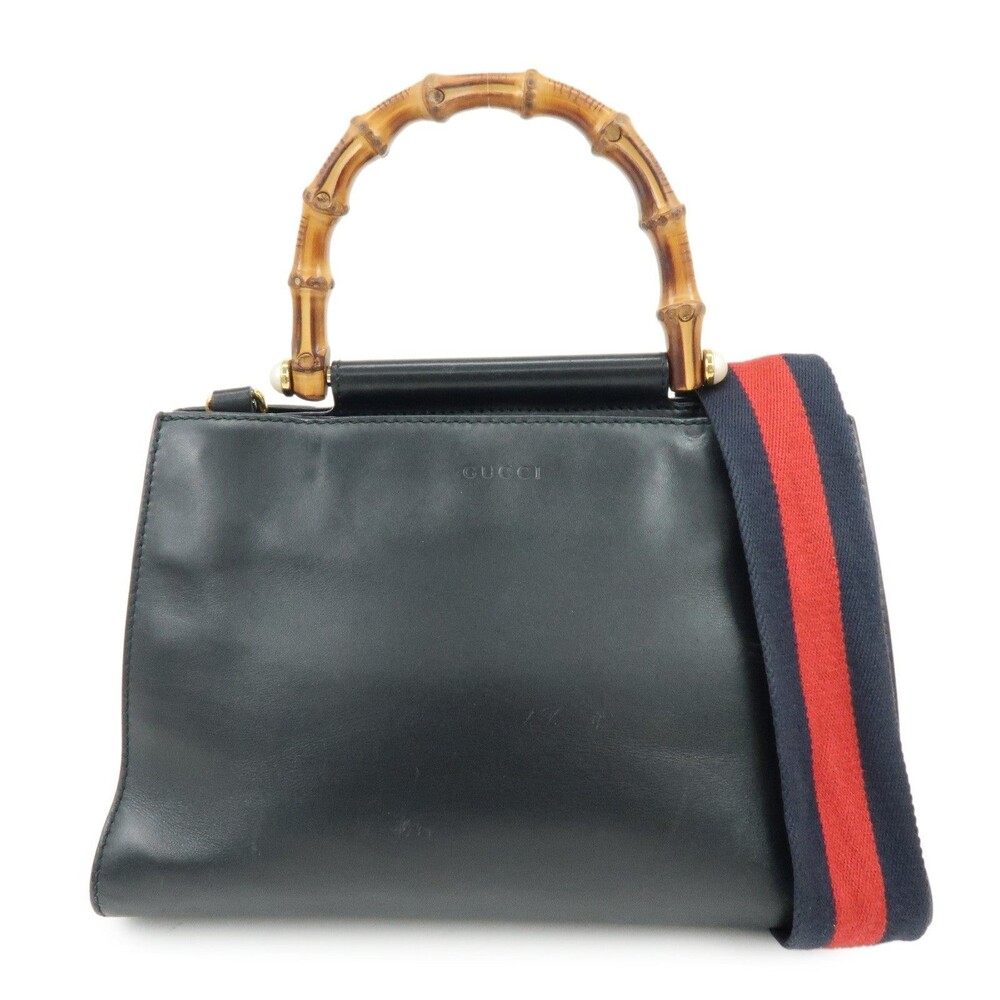 Gucci Nymphaea Bamboo Leather Handbag Black
